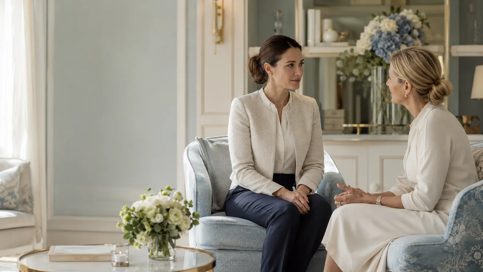 Professional nanny candidate in a private agency interview