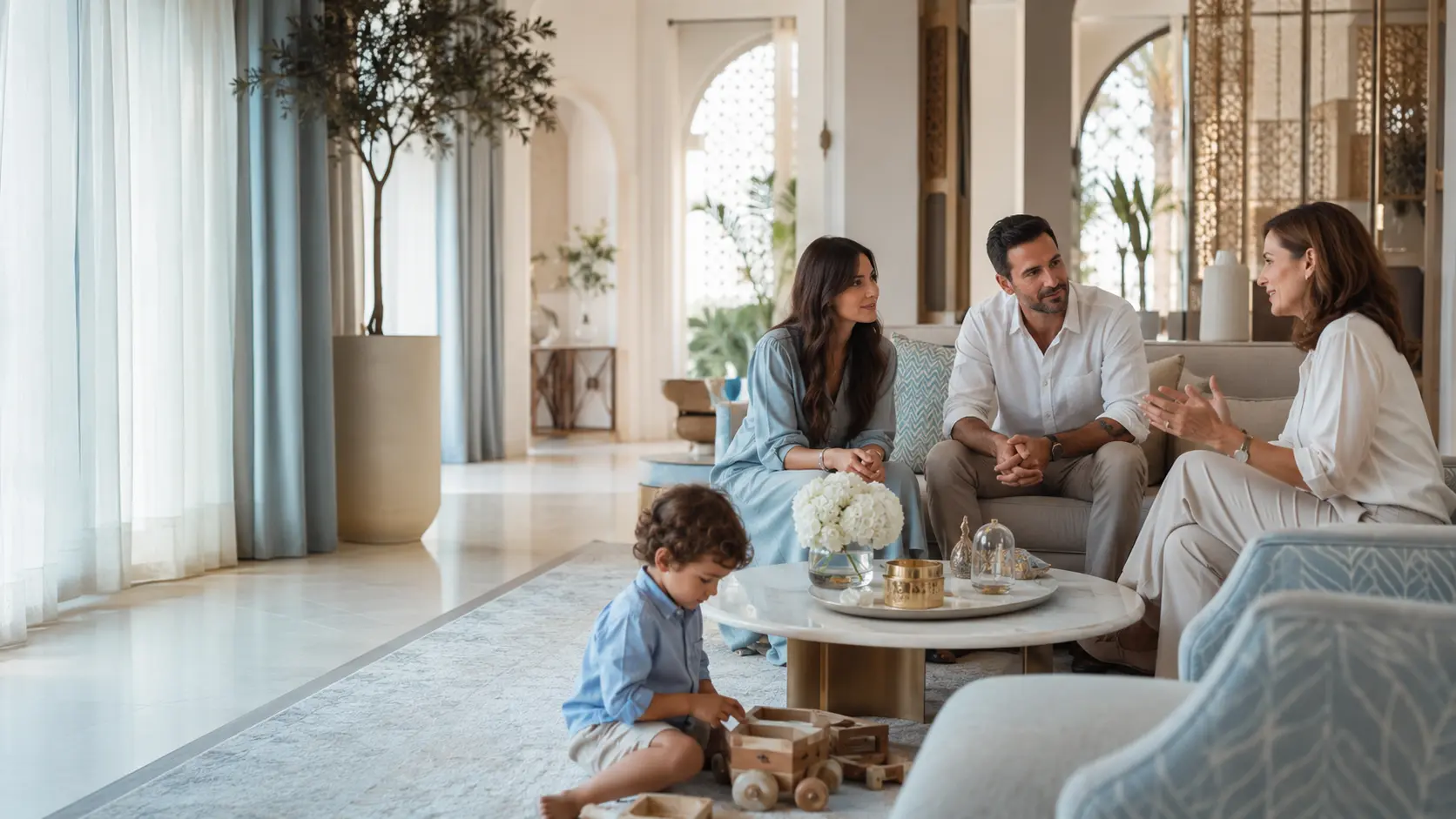 Family in a private consultation with a childcare professional