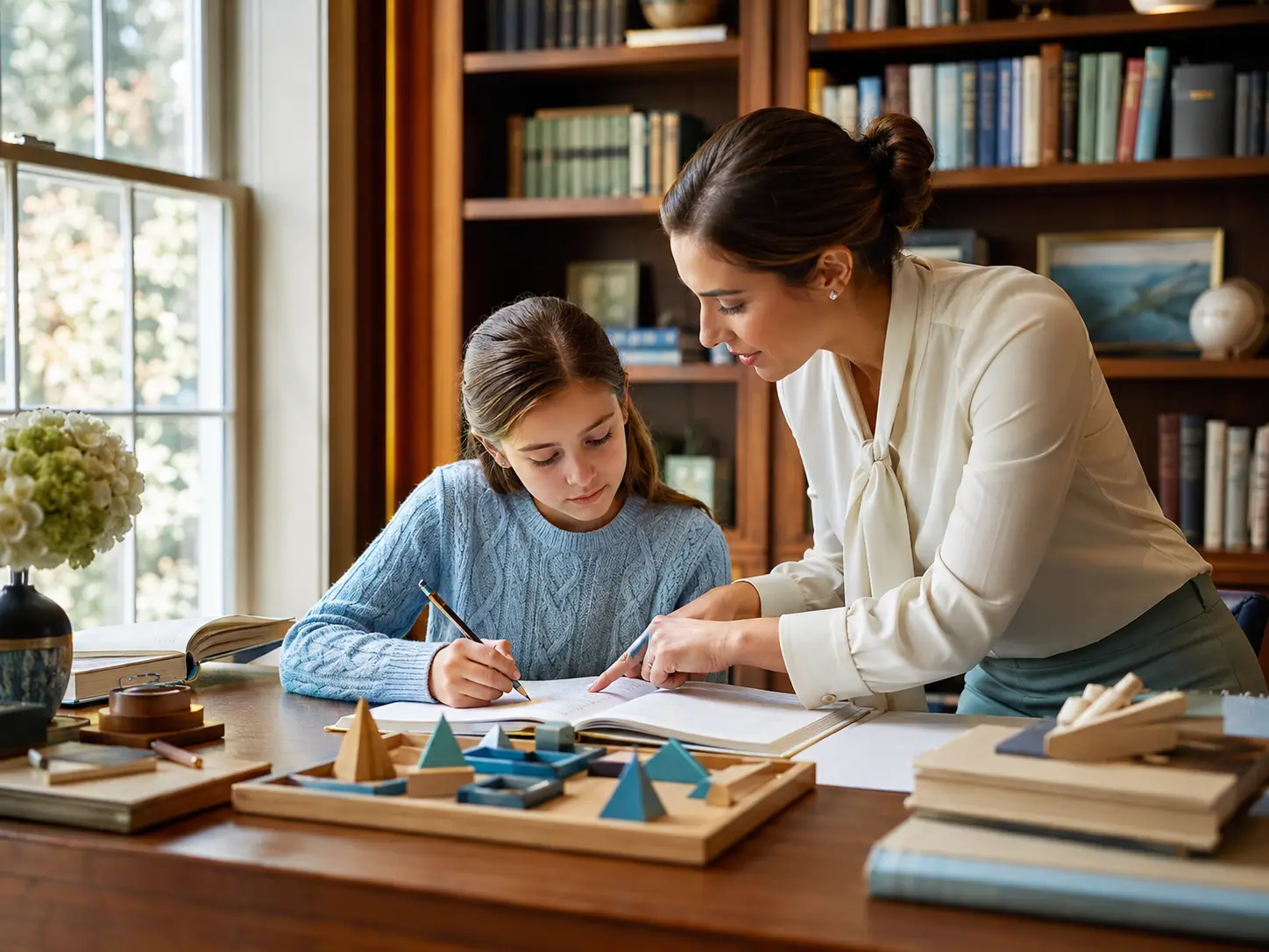 Professional governess supporting a child's education